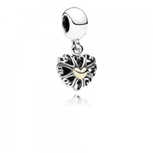 Charm PANDORA de Prata e Ouro Pendente Declaração de Amor - 791274 Charm PANDORA de Prata e Ouro Pendente Declaração de Amor - 791274