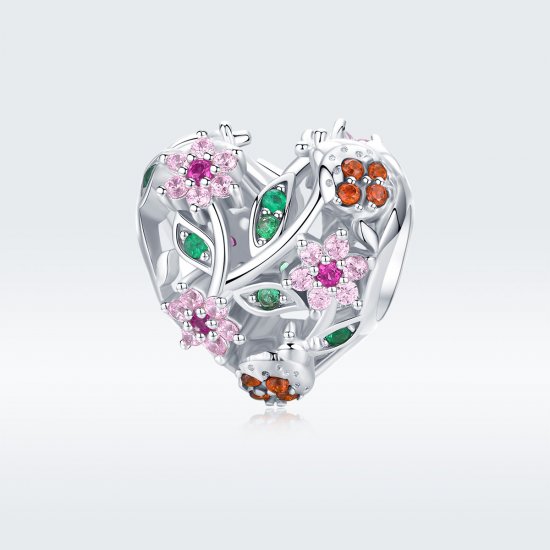 Charm Joaninha e flores estilo Pandora - BSC117  Clique na imagem para fechar