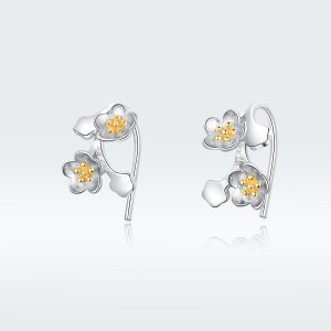 Brincos Petit Dois tons Sakura estilo Pandora - SCE778 Brincos Petit Dois tons Sakura estilo Pandora - SCE778