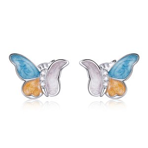 Brincos Petit Borboleta Com Três Cores estilo Pandora - SCE1156 Brincos Petit Borboleta Com Três Cores estilo Pandora - SCE1156