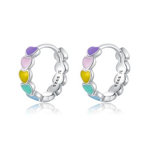Brinco Argolas Corações Arco-Íris estilo Pandora - SCE909