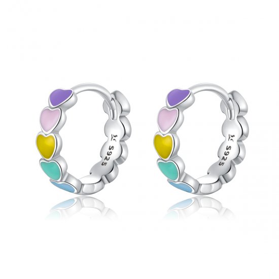 Brinco Argolas Corações Arco-Íris estilo Pandora - SCE909  Clique na imagem para fechar