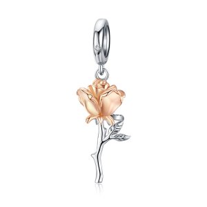 Charm Pendente Dois tons Lover Rose Flowers estilo Pandora - BSC145 Charm Pendente Dois tons Lover Rose Flowers estilo Pandora - BSC145