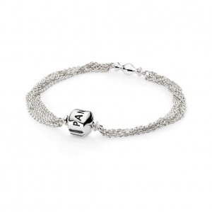 Pulseira Pandora prata, multi chain, 1 clip - 591701 - Pulseiras