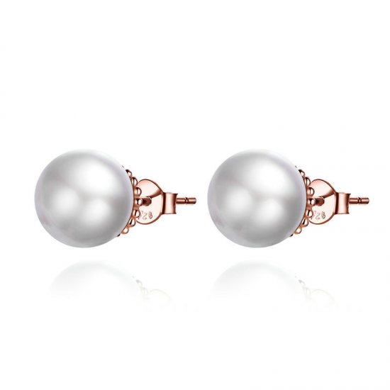 Brincos Petit Pérola estilo Pandora Rose - SCE609  Clique na imagem para fechar