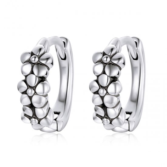 Brinco Argolas Flores de prata simples estilo Pandora - SCE1154  Clique na imagem para fechar
