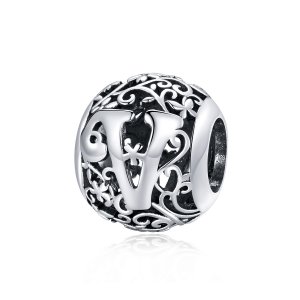 Charm Flores com orifícios, letra V estilo Pandora - SCC1444-V Charm Flores com orifícios, letra V estilo Pandora - SCC1444-V