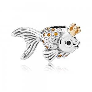 Charm Pandora de Prata com Ouro Peixe Conto De Fadas Charm Pandora de Prata com Ouro Peixe Conto De Fadas