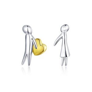 Brincos Petit Dois tons Expressão de Amor estilo Pandora - SCE851 Brincos Petit Dois tons Expressão de Amor estilo Pandora - SCE851
