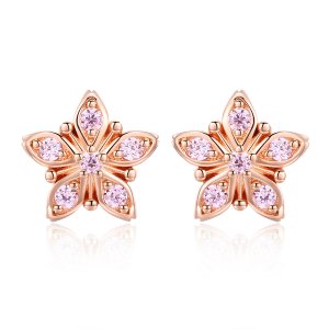Brincos Petit Margarida rosa estilo Pandora Rose - BSE034 Brincos Petit Margarida rosa estilo Pandora Rose - BSE034