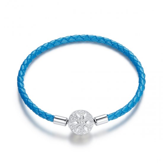 Bracelete Couro Floco de neve estilo Pandora - SCB196  Clique na imagem para fechar