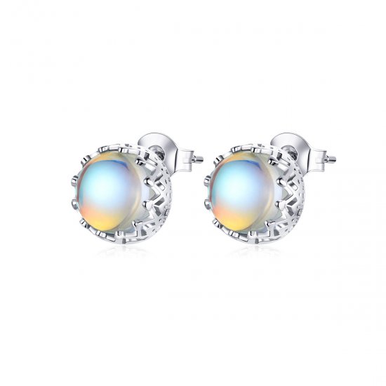 Brincos Petit Pedra da lua da coroa estilo Pandora - SCE877  Clique na imagem para fechar