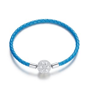 Bracelete Couro Floco de neve estilo Pandora - SCB196