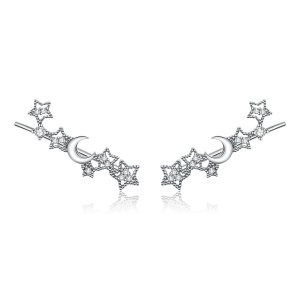 Brincos Petit Estrelas e lua estilo Pandora - SCE926 Brincos Petit Estrelas e lua estilo Pandora - SCE926