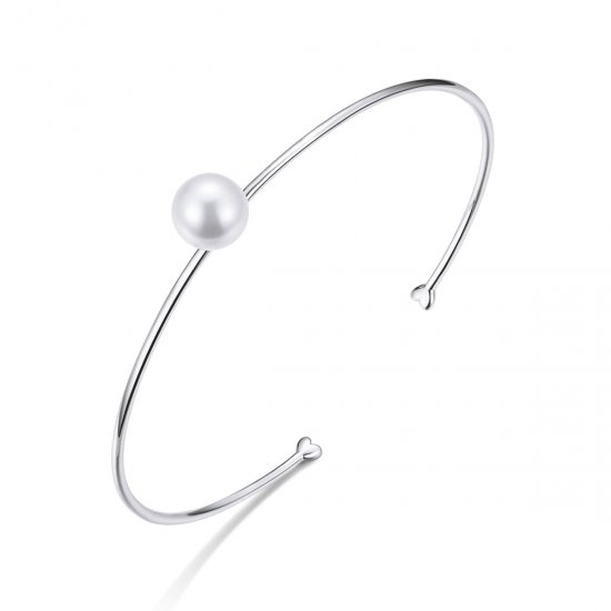 Bracelete Rigido Aberto Pérola quieta estilo Pandora - SCB168  Clique na imagem para fechar