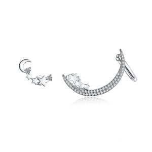 Brincos Petit Lua e Estrelas estilo Pandora - SCE616 Brincos Petit Lua e Estrelas estilo Pandora - SCE616