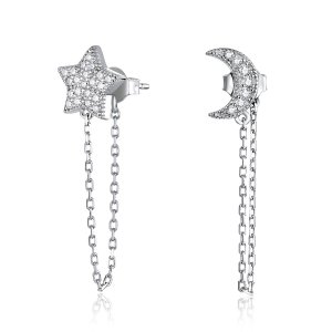 Brinco Lua e estrela da meia-noite estilo Pandora - BSE385 Brinco Lua e estrela da meia-noite estilo Pandora - BSE385