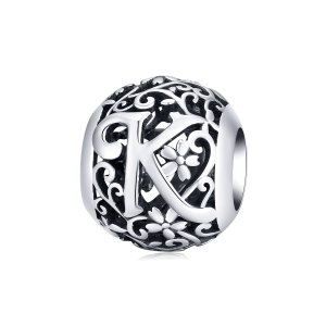 Charm Flores com orifícios, letra K estilo Pandora - SCC1444-K Charm Flores com orifícios, letra K estilo Pandora - SCC1444-K