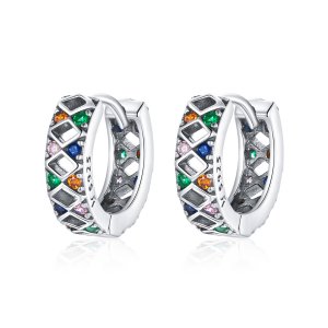 Brinco Argolas Blocos de pontos coloridos estilo Pandora - SCE1123