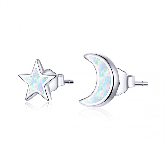 Brincos Petit Lua e estrela estilo Pandora - SCE875  Clique na imagem para fechar