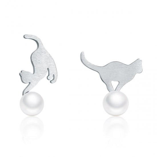 Brincos Petit Gatinho brincalhão estilo Pandora - SCE235  Clique na imagem para fechar