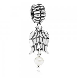 Charm PANDORA de Prata Pendente Asas de Anjo e Pérola - 790975P Charm PANDORA de Prata Pendente Asas de Anjo e Pérola - 790975P