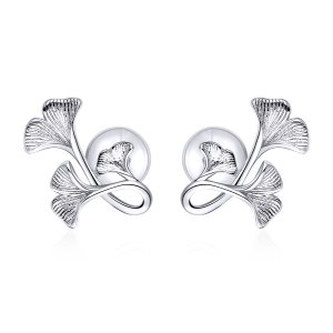 Brincos Petit Folha de ginkgo estilo Pandora - BSE328 Brincos Petit Folha de ginkgo estilo Pandora - BSE328