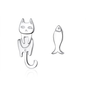 Brincos Petit Gato e peixe estilo Pandora - SCE488 Brincos Petit Gato e peixe estilo Pandora - SCE488