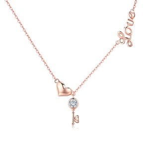 Colar Chave do coração estilo Pandora Rose - SCN292 Colar Chave do coração estilo Pandora Rose - SCN292