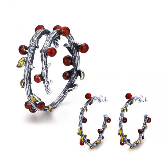 Conjunto de joias Dois tons Cor do outono estilo Pandora - SET005  Clique na imagem para fechar
