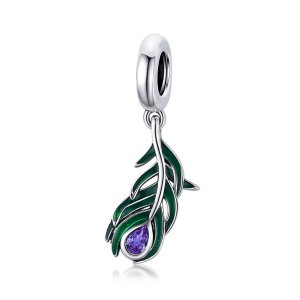 Charm Pendente Peacok Feather estilo Pandora - SCC1704 Charm Pendente Peacok Feather estilo Pandora - SCC1704