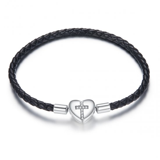 Bracelete Couro Cruz Moderno estilo Pandora - SCB205  Clique na imagem para fechar
