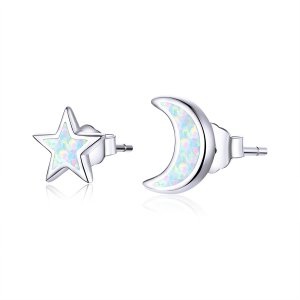 Brincos Petit Lua e estrela estilo Pandora - SCE875 Brincos Petit Lua e estrela estilo Pandora - SCE875