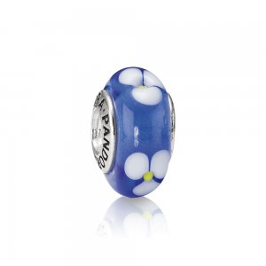 Charm PANDORA de Prata e Murano Azul e Flores Brancas - 790609