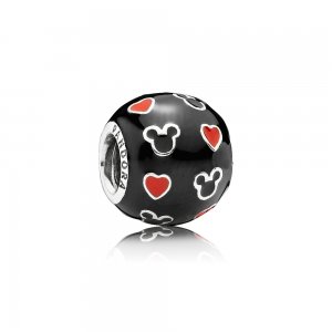 Charm Pandora de prata Disney, Mickey e Corações Charm Pandora de prata Disney, Mickey e Corações