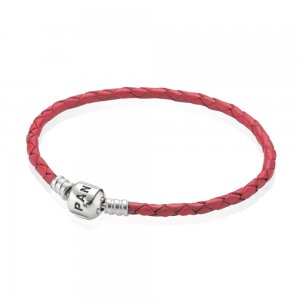 Bracelete PANDORA De Couro Vermelha Com O Fecho