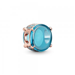 Charm Oval Em Cabochão Azul Pandora Rose™ - 789309C01 Charm Oval Em Cabochão Azul Pandora Rose™ - 789309C01