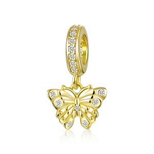 Charm Pendente Borboleta dourada estilo Pandora - BSC248 Charm Pendente Borboleta dourada estilo Pandora - BSC248