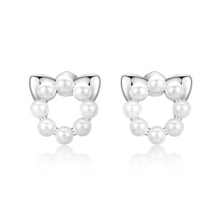 Brincos Petit Pearl Cat estilo Pandora - SCE688 Brincos Petit Pearl Cat estilo Pandora - SCE688