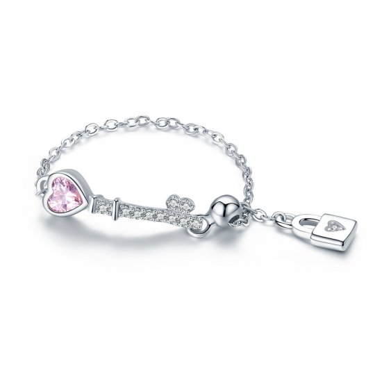 Anel Chave do Heart Lock estilo Pandora - SCR425  Clique na imagem para fechar