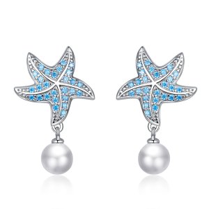 Brincos Petit Estrela do mar com pérolas estilo Pandora - BSE405 Brincos Petit Estrela do mar com pérolas estilo Pandora - BSE405