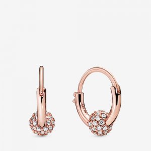 Brinco Argolas Pavé Bead Pandora Rosa - 288294CZ