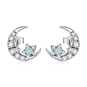 Brincos Petit Estrela e lua estilo Pandora - SCE1157 Brincos Petit Estrela e lua estilo Pandora - SCE1157