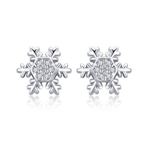 Brincos Petit Flocos De Neve Elegantes estilo Pandora - BSE009 Brincos Petit Flocos De Neve Elegantes estilo Pandora - BSE009
