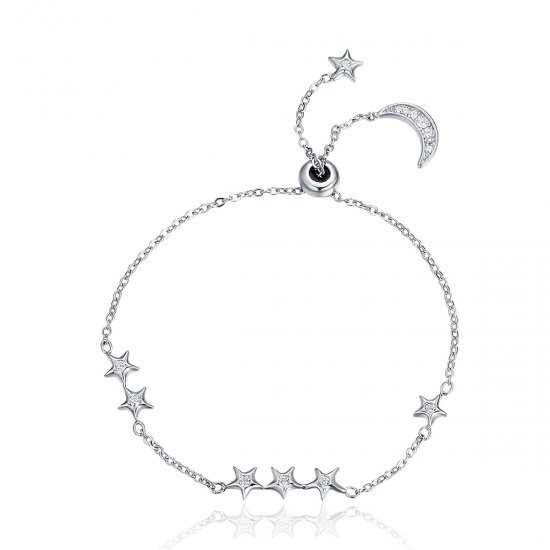 Pulseira Sussurro de estrela e lua estilo Pandora - SCB007  Clique na imagem para fechar