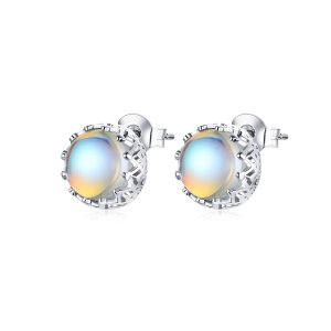 Brincos Petit Pedra da lua da coroa estilo Pandora - SCE877 Brincos Petit Pedra da lua da coroa estilo Pandora - SCE877