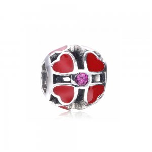 Charm berloques Pandora de prata Trevo vermelho