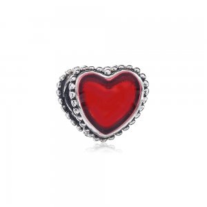 Charm berloques Pandora de prata Coração vermelho
