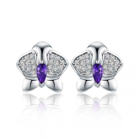 Brincos Petit Orquídea Borboleta estilo Pandora - BSE036  Clique na imagem para fechar