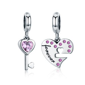 Charm Pendente Coração & Chave estilo Pandora - SCC638 Charm Pendente Coração & Chave estilo Pandora - SCC638